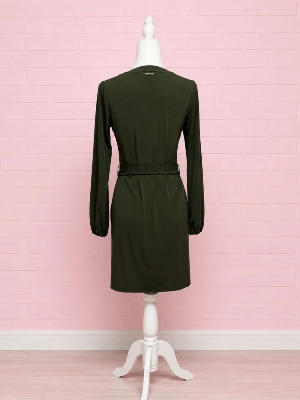 Michael Kors Women's Olive Green Zip-Front Tie-Waist Dress